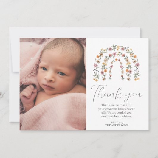 Boho Rainbow Floral Wildflower Girl Baby shower Bedankkaart (Voorkant)