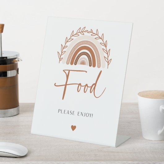 Boho Rainbow Food Sign, Terracotta Baby shower Reclamebord Met Voetstuk (Insitu)