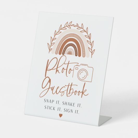 Boho Rainbow Foto Guestbook Reclamebord Met Voetstuk (Voorkant)