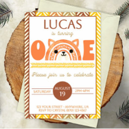 Boho Rainbow Fox First Birthday Invitation Save The Date