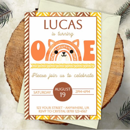 Boho Rainbow Fox First Birthday Invitation Save The Date