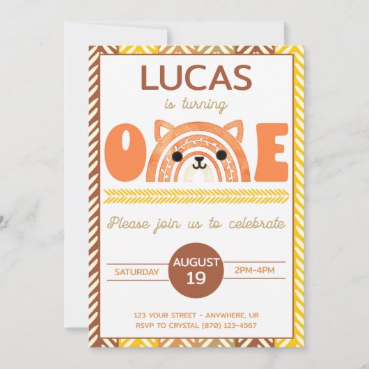 Boho Rainbow Fox First Birthday Invitation Save The Date (Voorkant)