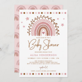 Boho Rainbow | Gemoute roze terracotta Baby shower Kaart