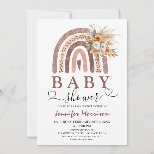 Boho Rainbow | Genderneutraal bruin Baby shower Kaart (Voorkant)