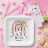 Boho Rainbow | Genderneutraal bruin Baby shower Papieren Bordje (Feest)