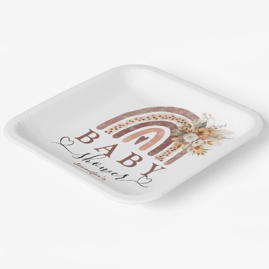 Boho Rainbow | Genderneutraal bruin Baby shower Papieren Bordje (Gebogen)