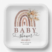 Boho Rainbow | Genderneutraal bruin Baby shower Papieren Bordje (Voorkant)