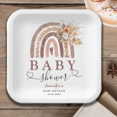 Boho Rainbow | Genderneutraal bruin Baby shower Papieren Bordje