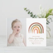 Boho Rainbow Genderneutrale Verjaardagsfoto Kaart (Staand voorkant)