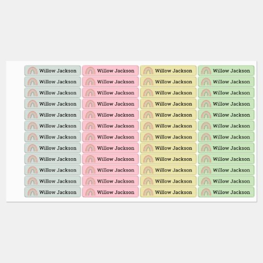 Boho Rainbow Gepersonaliseerde School Naam Labels (Vel)