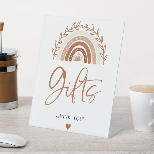 Boho Rainbow Gifts Sign for Baby shower Reclamebord Met Voetstuk (Insitu)