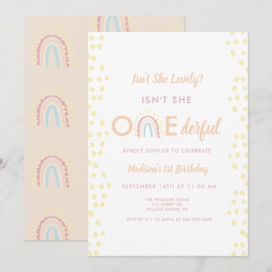Boho Rainbow Girl Lovely Onederful Birthday Kaart (Voorkant / Achterkant)