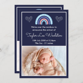 Boho Rainbow Girl Navy Blue Birth Announement Aankondiging