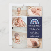 Boho Rainbow Girl Navy Blue Birth Announement Aankondiging (Voorkant)