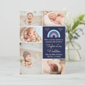 Boho Rainbow Girl Navy Blue Birth Announement Aankondiging (Staand voorkant)