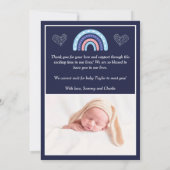 Boho Rainbow Girl Navy Blue Birth Announement Aankondiging (Achterkant)