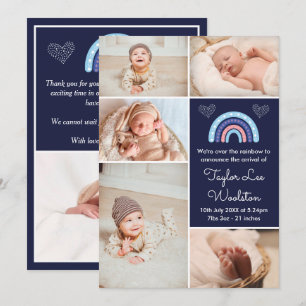 Boho Rainbow Girl Navy Blue Birth Announement Aankondiging