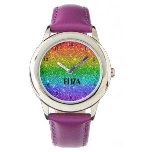 Boho Rainbow Glitter Cute Girls Roze Kinder Horlog Horloge