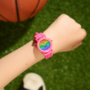 Boho Rainbow Glitter Cute Girls Roze Kinderen Horloge