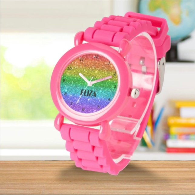 Boho Rainbow Glitter Cute Girls Roze Kinderen Horloge (Creator heeft geüpload)