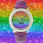 Boho Rainbow Glitter Cute Girls Roze Kinderen Horloge<br><div class="desc">Stomme regenbooglitter horloge. Meisje,  perfect voor kinderen. Pas het aan met de naam van je kind.</div>