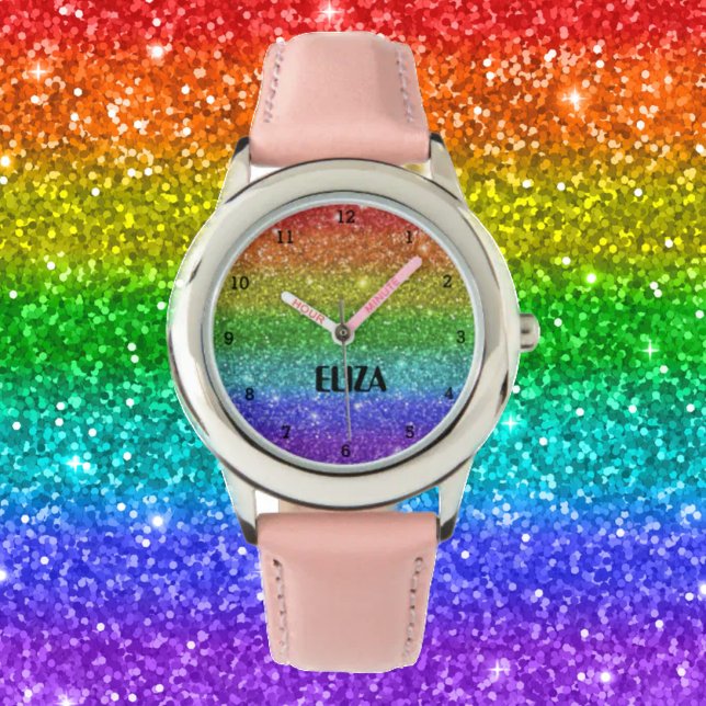 Boho Rainbow Glitter Cute Girls Roze Kinderen Horloge (Creator heeft geüpload)