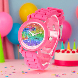 Boho Rainbow Glitter Cute Girls Unicorn Kinder Horloge