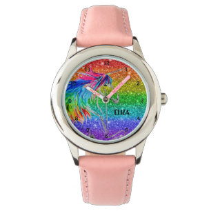 Boho Rainbow Glitter Cute Girls Unicorn Kinder Wat Horloge