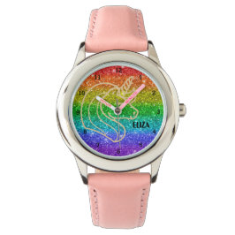 Boho Rainbow Glitter Cute Girls Unicorn Kinder Wat Horloge