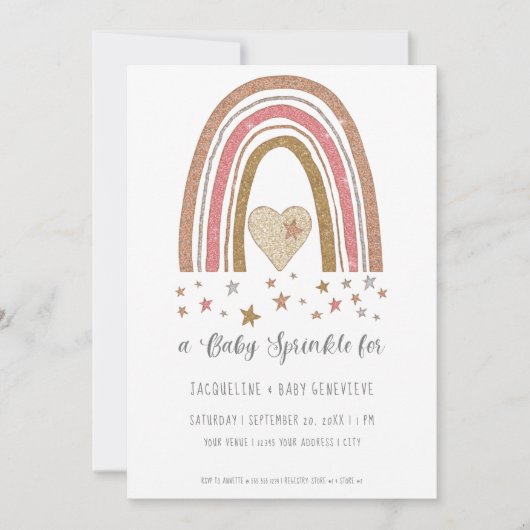 BOHO Rainbow Glitter roze Gold Girl Baby shower in Kaart (Voorkant)