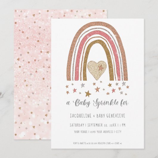 BOHO Rainbow Glitter roze Gold Girl Baby shower in Kaart (Voorkant / Achterkant)
