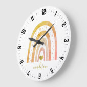 Boho Rainbow Gold Foil Heart Stars Gepersonaliseer Grote Klok (Hoek)