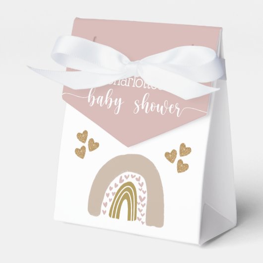 Boho Rainbow Gold Glitter Heart Baby Girl Shower F Bedankdoosjes (Voorkant Zijde)