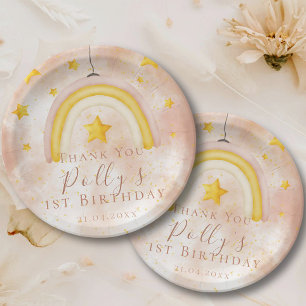Boho Rainbow Gold Stars Magic Dust 1st Birthday Papieren Bordje
