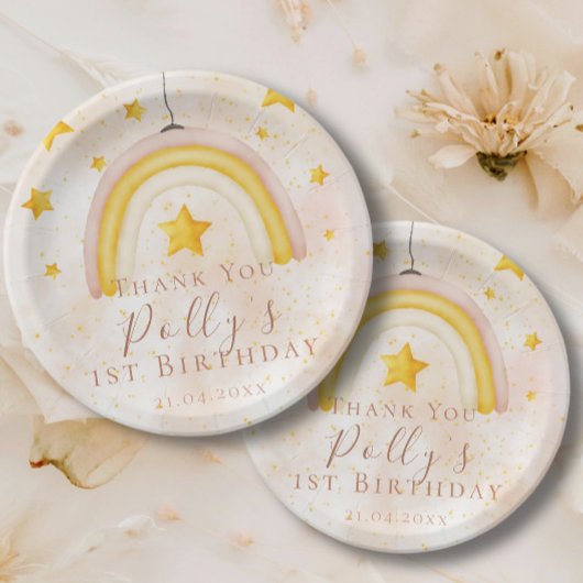 Boho Rainbow Gold Stars Magic Dust 1st Birthday Papieren Bordje