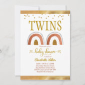 Boho Rainbow Gold Twin Baby shower Invitation (Voorkant)