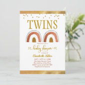Boho Rainbow Gold Twin Baby shower Invitation (Staand voorkant)