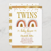 Boho Rainbow Gold Twin Baby shower Invitation (Voorkant / Achterkant)