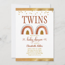 Boho Rainbow Gold Twin Baby shower Invitation