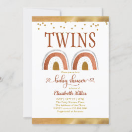 Boho Rainbow Gold Twin Baby shower Invitation
