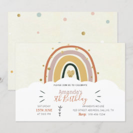 Boho Rainbow Golden Birthday Uitnodiging