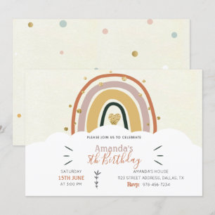 Boho Rainbow Golden Birthday Uitnodiging