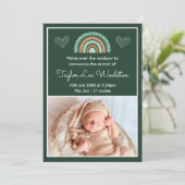 Boho Rainbow Green Birth Announement Aankondiging (Staand voorkant)