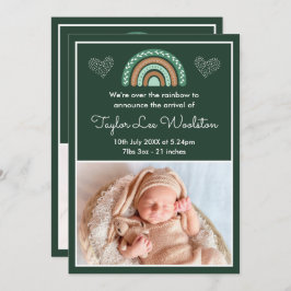 Boho Rainbow Green Birth Announement Aankondiging