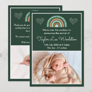 Boho Rainbow Green Birth Announement Aankondiging