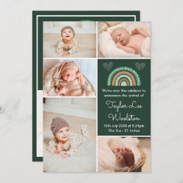 Boho Rainbow Green Birth Announement Aankondiging
