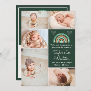 Boho Rainbow Green Birth Announement Aankondiging