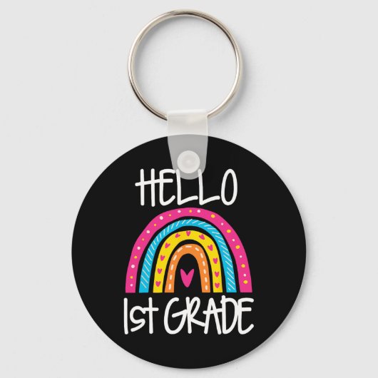 Boho Rainbow Hallo 1e Grade Eerste Dag School Teac Sleutelhanger (Voorkant)