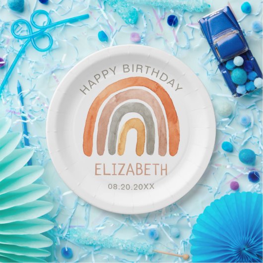 Boho Rainbow Happy Birthday Papieren Bordje (Feest)