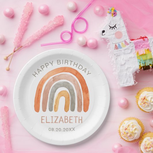 Boho Rainbow Happy Birthday Papieren Bordje (Feest)